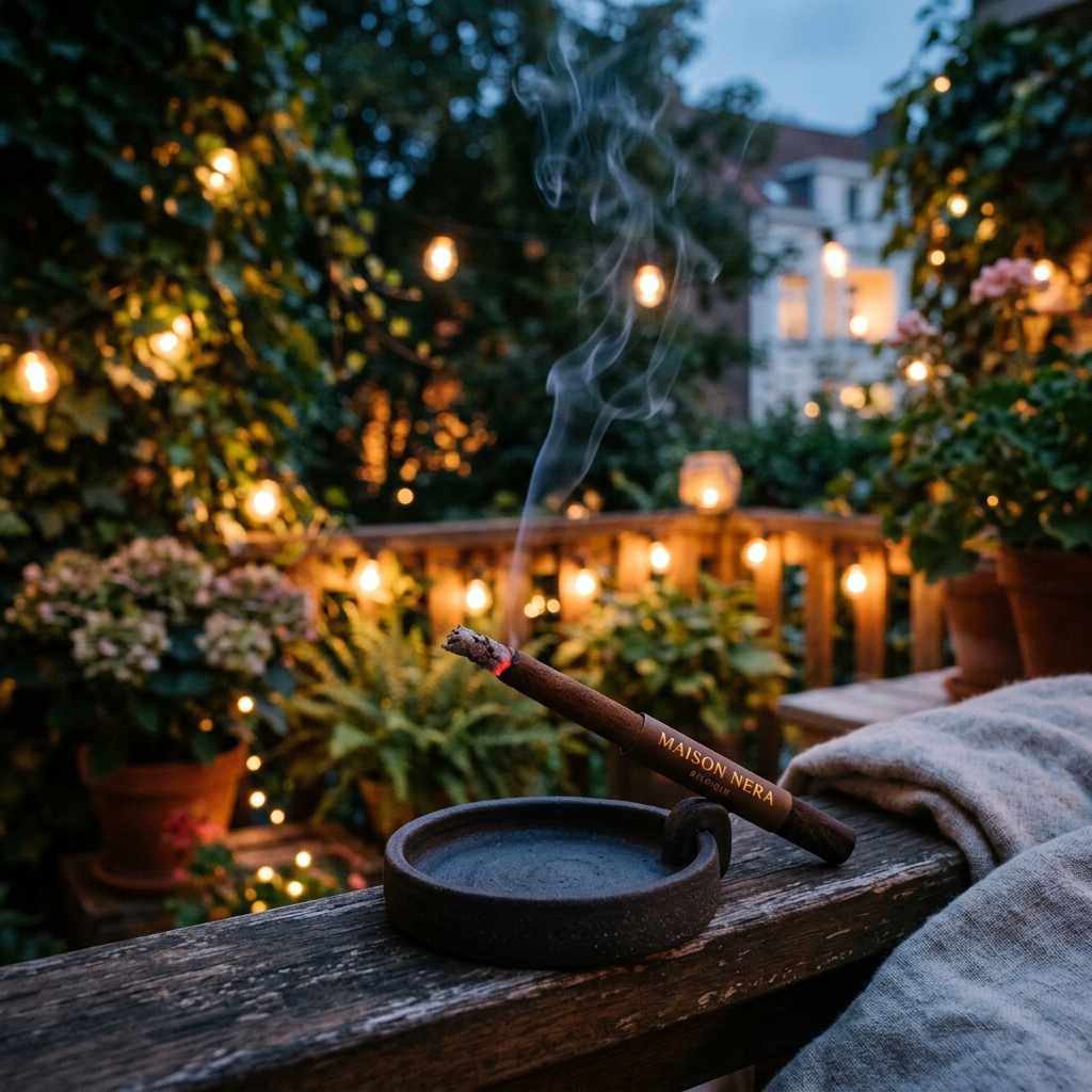 Bâtonnet Maison Néra allumé sur une terrasse